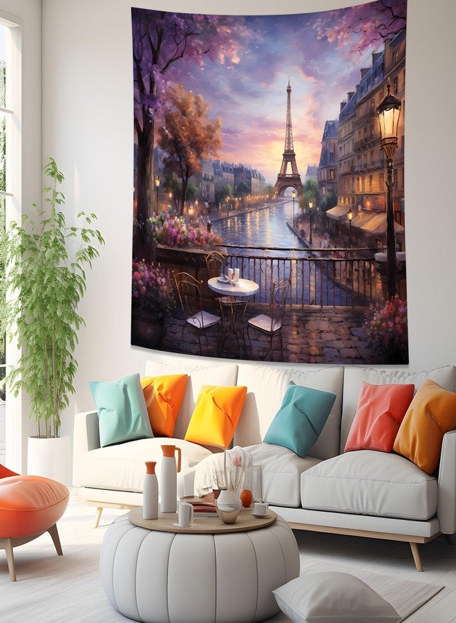 QGHOT Vintage Paris Tapestry Wall Hanging Eiffel Tower Backdrop French Themed Cityscape Tapestry Cafe Decor Romantic City Wall Art for Bedroom Paris Theme Party Decorations 90.6"x70.9" - Image 5
